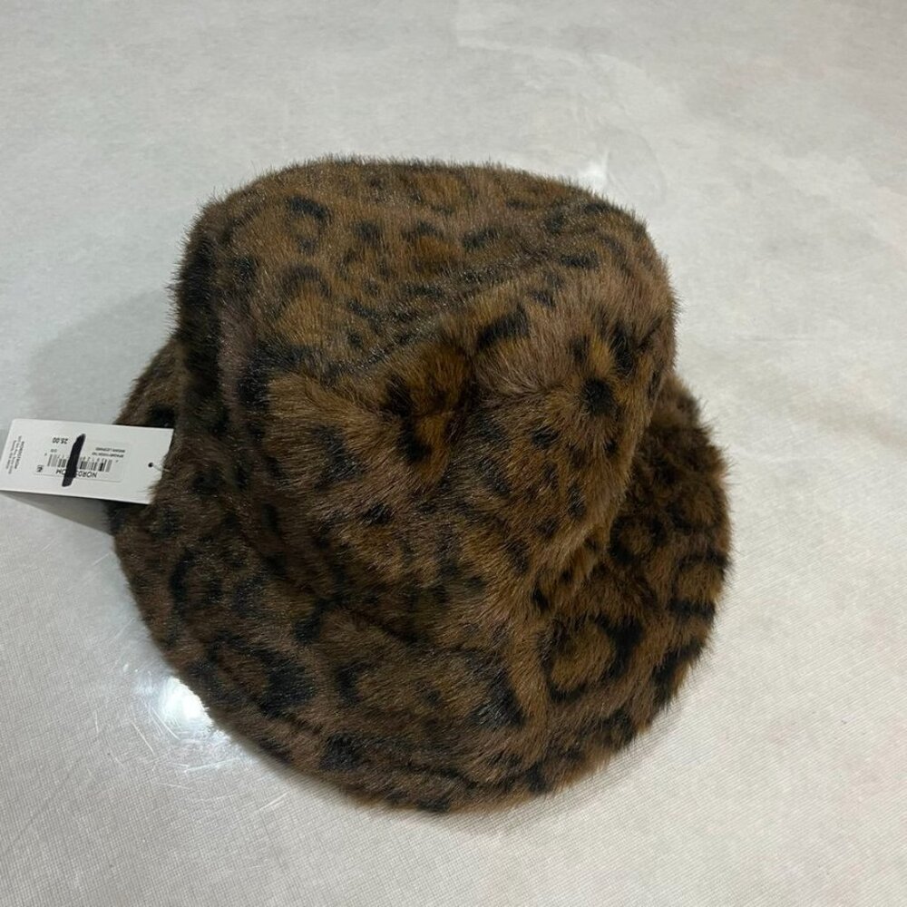 BP. Faux Fur Leopard Print Bucket Hat Brown Black Plush One Size Nordstrom NWT - Picture 8 of 12